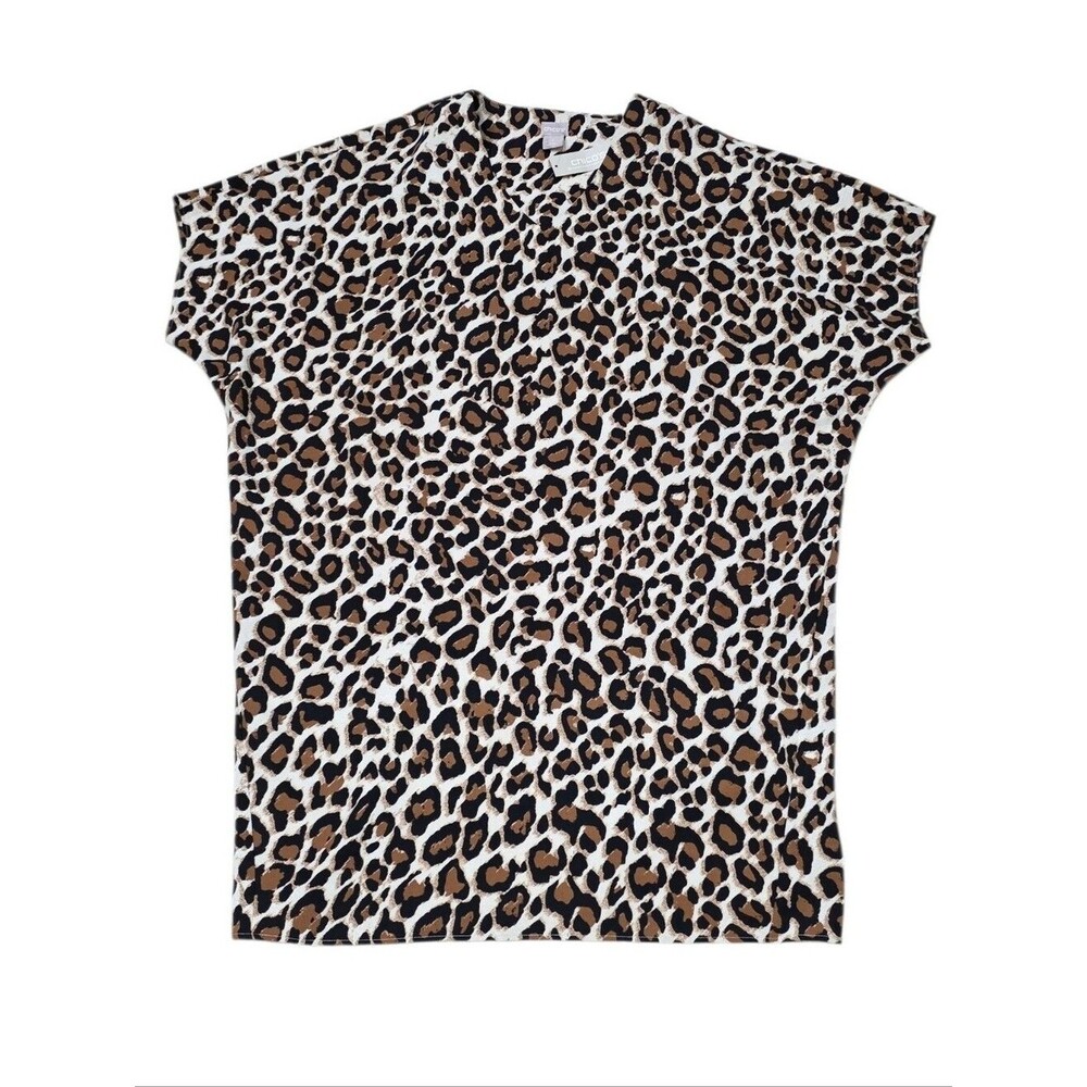NWT Chico's Leopard Print V-Neck Tunic Top Animal Print Relaxed Fit Size 2 - Picture 3 of 5